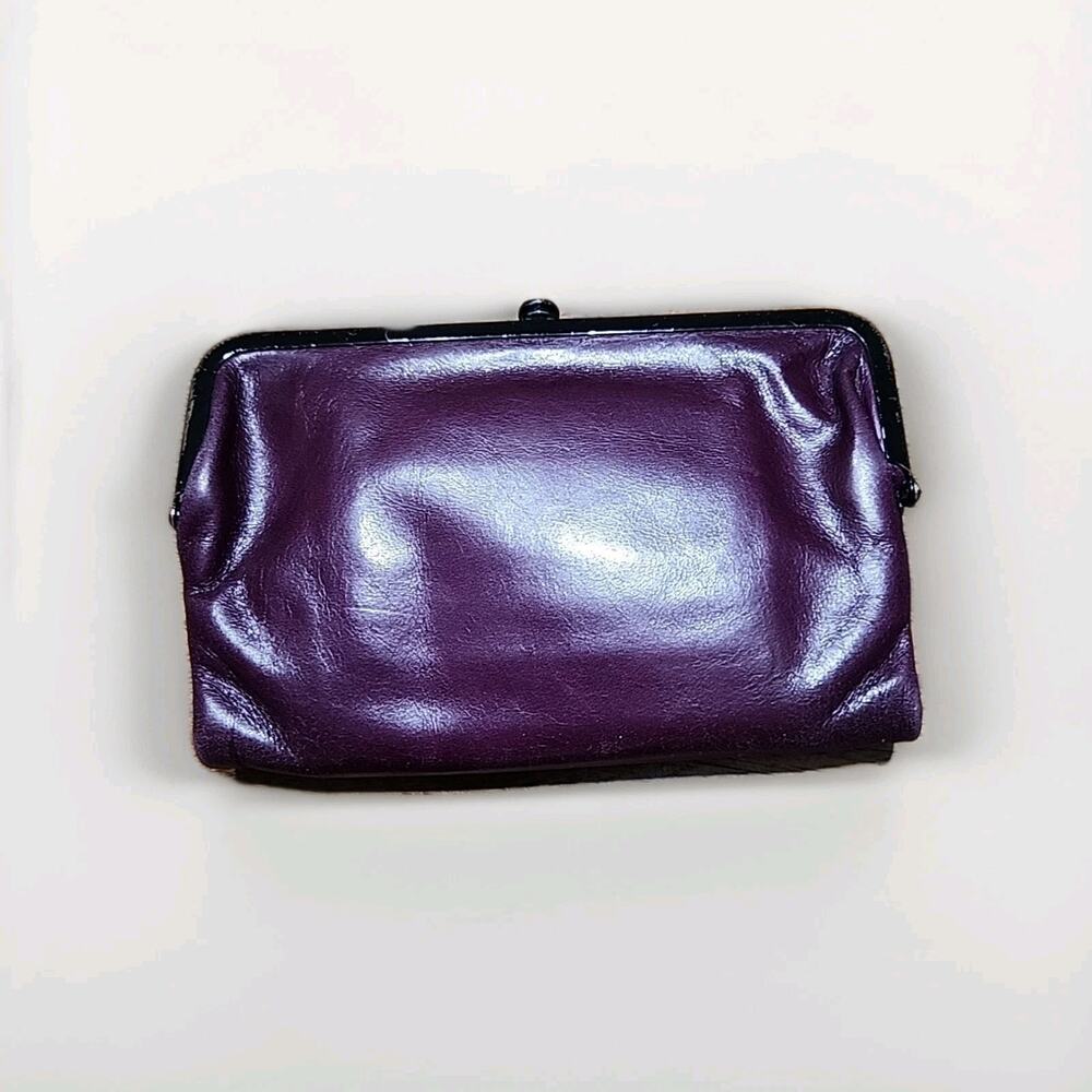HOBO Lauren Double Frame Clutch Retired Eggplant Smooth Leather Wanderlust In. - Picture 2 of 9